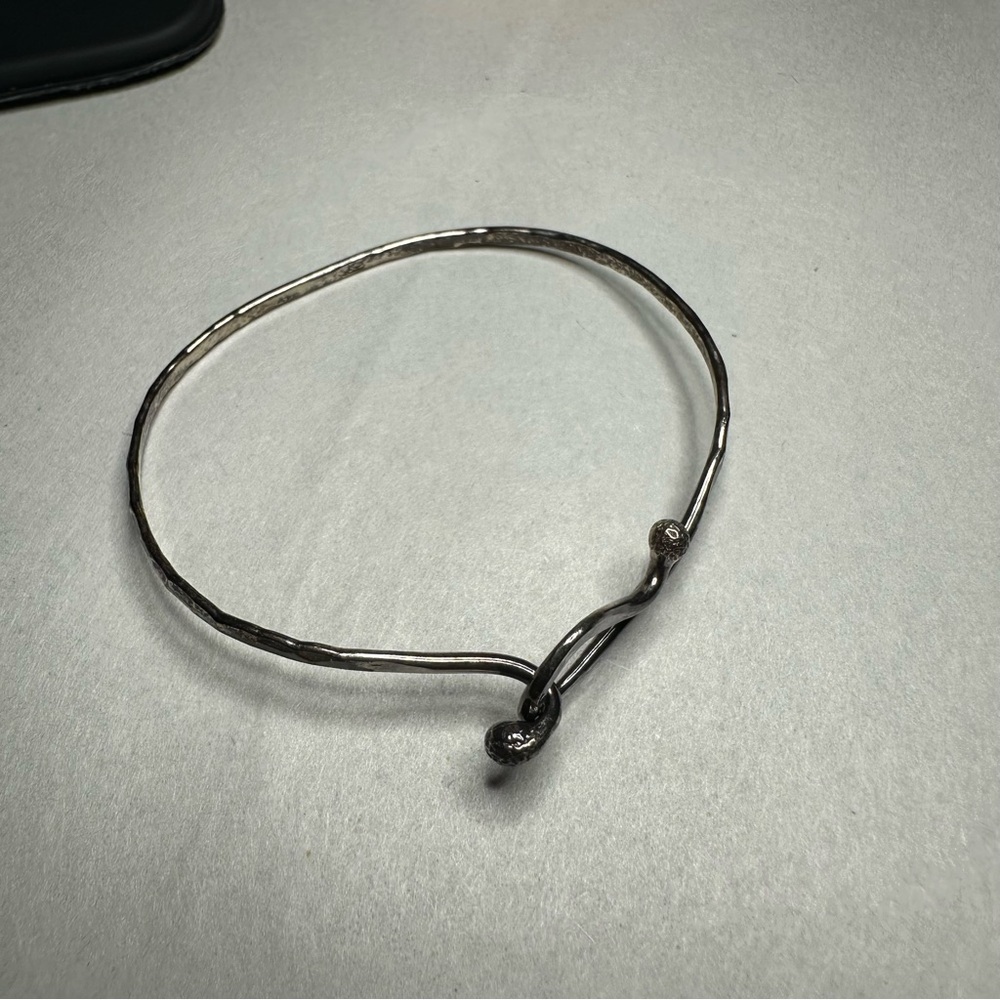 Hammered Sterling-Style Hook Bangle Bracelet